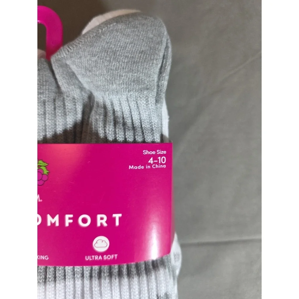 Women's Striped 6 Pair Crew Socks - Fruit of The Loom‎ - Gray Black White 4 - 10